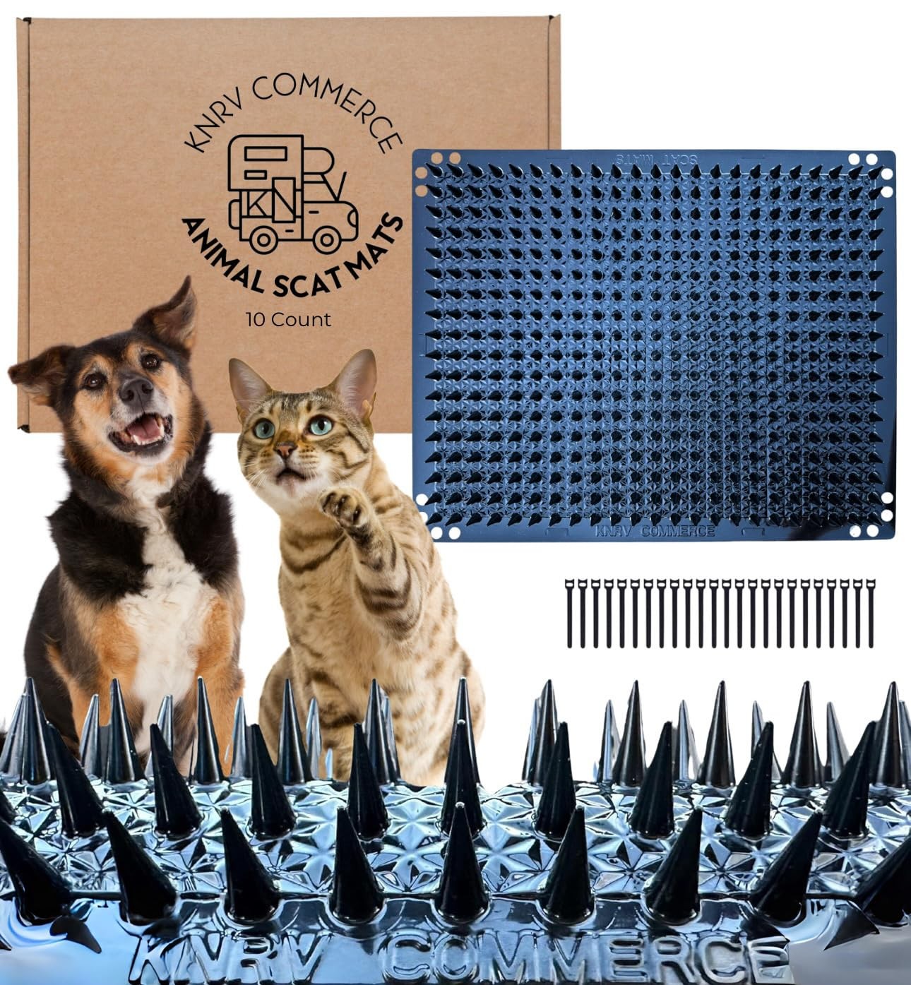 KNRV Commerce Scat Mats for Dogs & Cats - 10 Pack | Pet Repellent Black