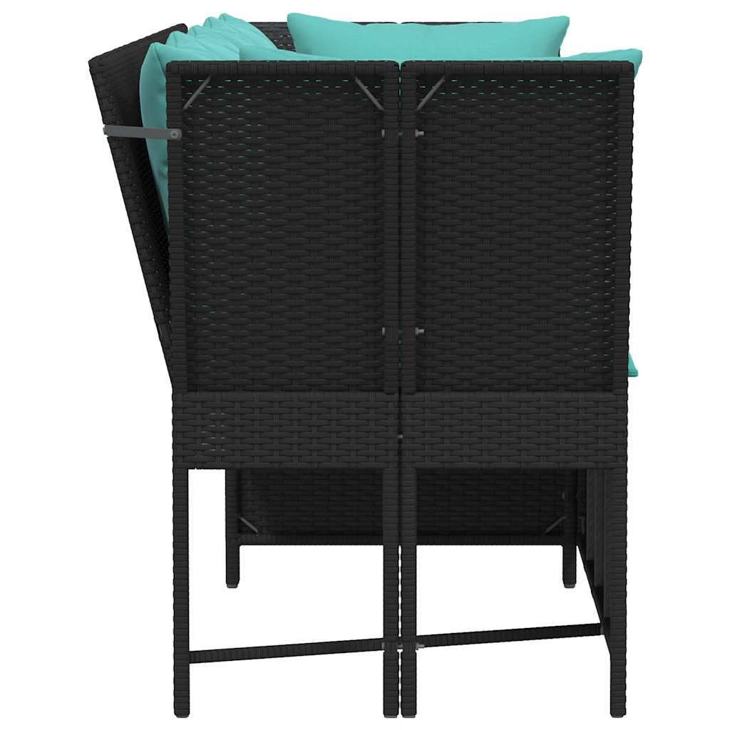 Patio Sofa with Cushions Black Poly Rattan
