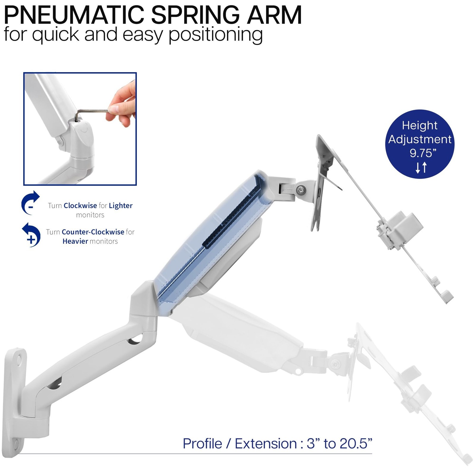 VIVO Height Adjustable Pneumatic Extended Arm Laptop Wall Mount, Full Motion ...