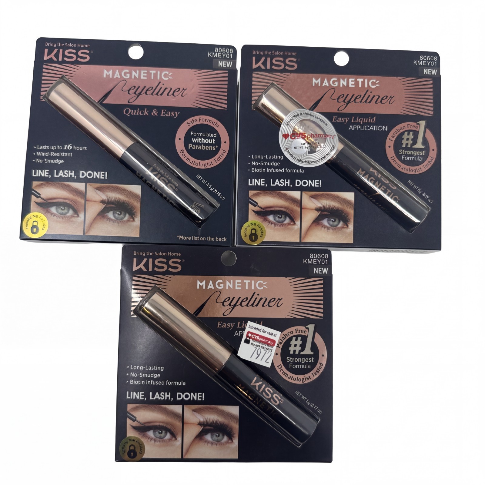 3 - KISS Magnetic Eyeliner Quick And Easy, Black, 0.17 oz 80608 KMEY01