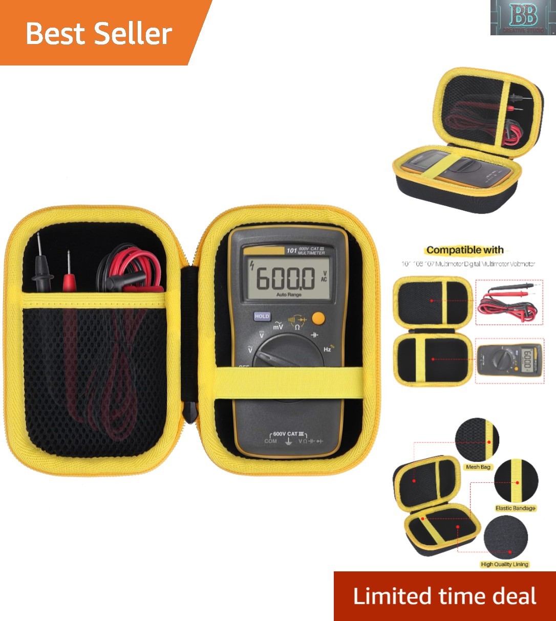 Water-Resistant EVA Case for 101 106 107 Digital Multimeters - Portable Design
