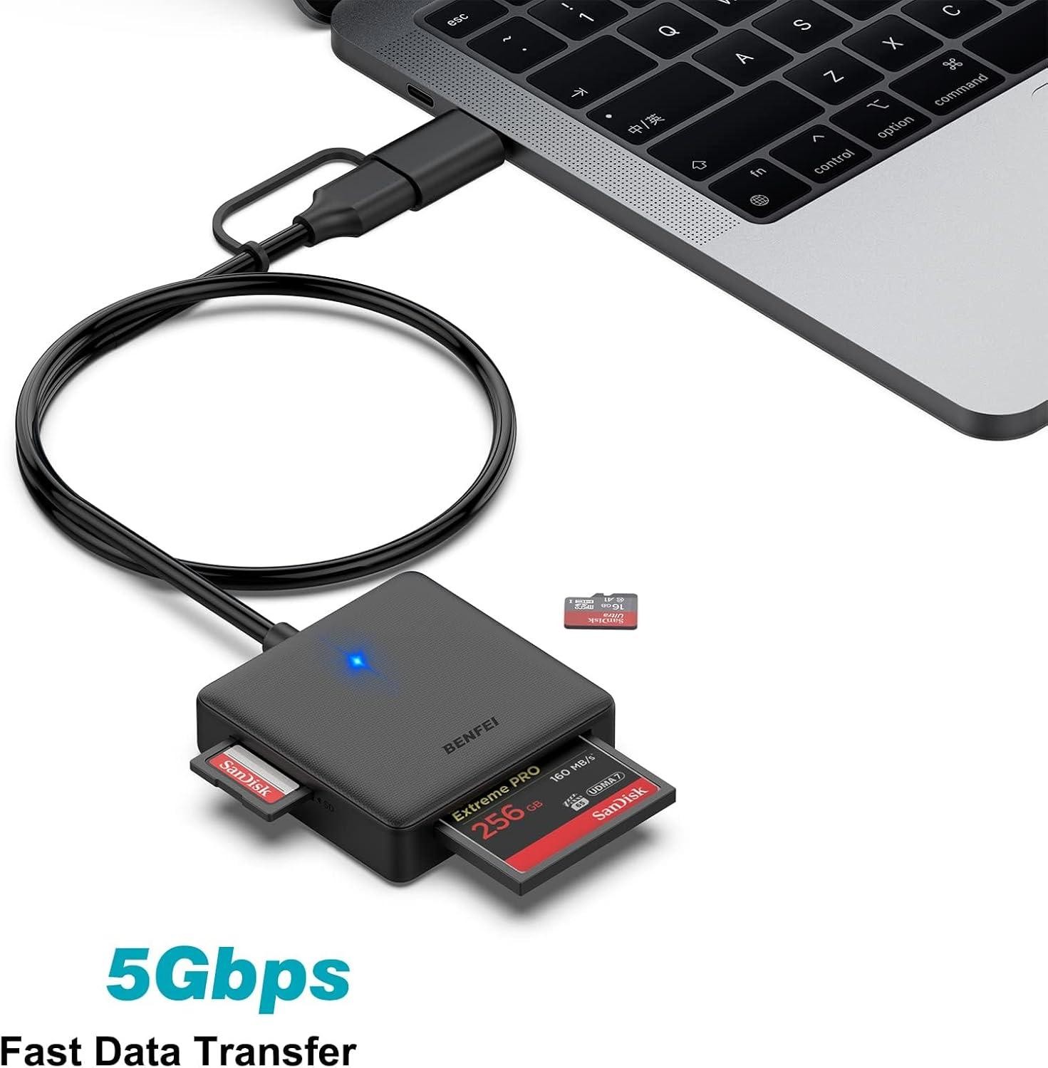 Memory Card Reader, 4in1 USB 3.0 and Usb-c to Sd Micro Sd Ms Cf Card Reader
