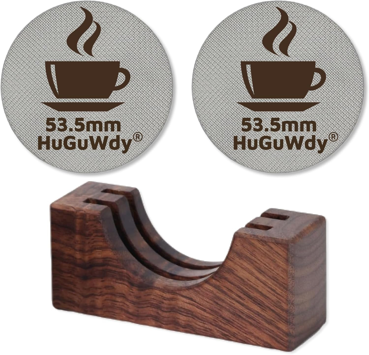 2 Packs Espresso Puck Screen 53.5mm With Walnut Stand,1.7mm Thickness 150μm Mesh