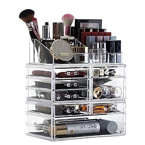 3 Pack Clear Make Up Organizer Countertop,Stackable 8 Drawers Makeup