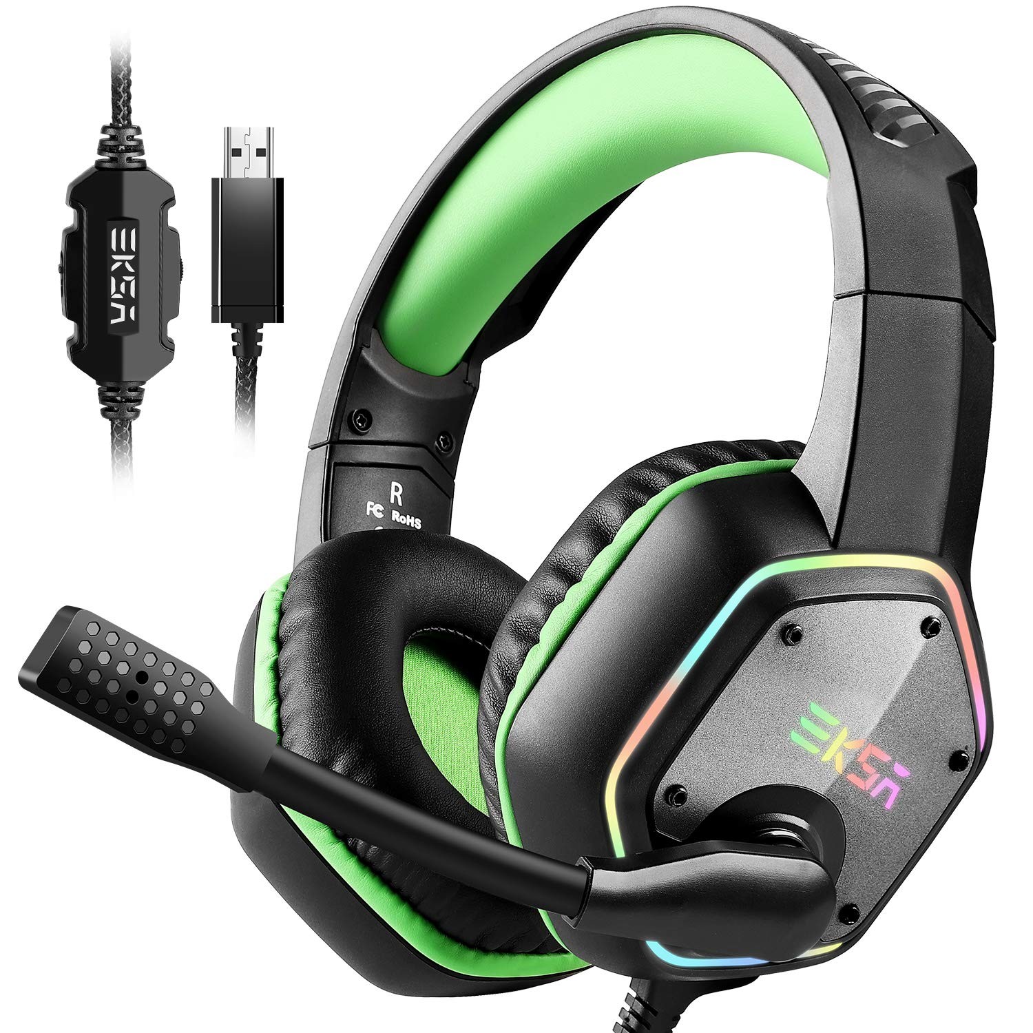 E1000 Gaming Headset, Computer Headphones with Noise Canceling Mic & RGB Ligh...