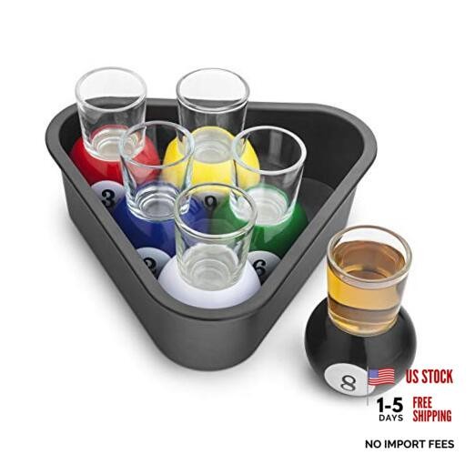 Billiards Shot Glass Set 6 Colorful 1 oz Pool Ball Glasses with Triangle Rack