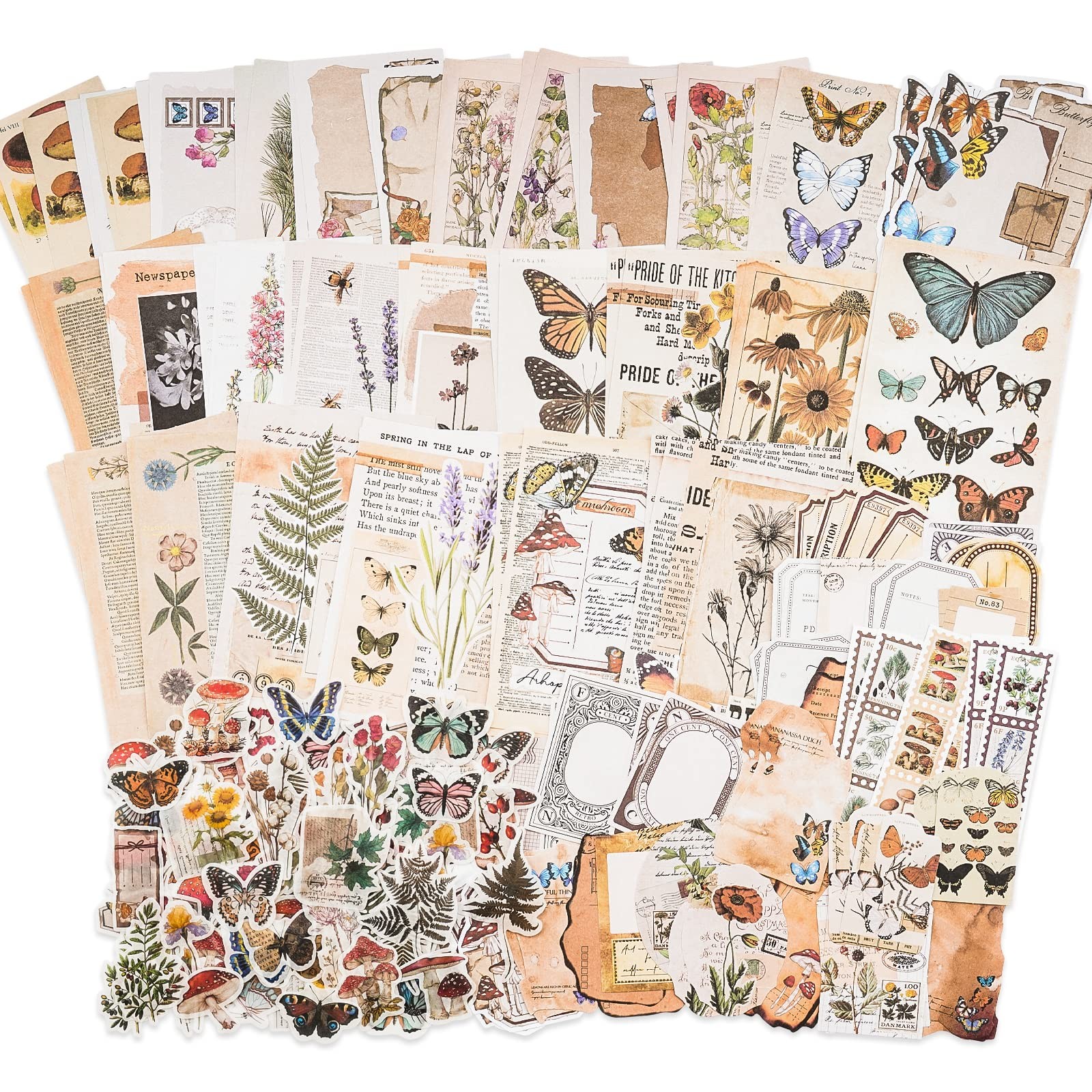 Knaid Vintage Scrapbook Supplies Pack (200 Pieces) for Junk Large, Assorted