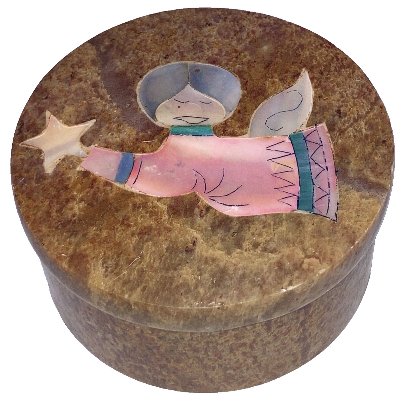 Inlaid Angel Mother of Pearl Stone 1-3/8 X 2-3/4 Inch Trinket Box