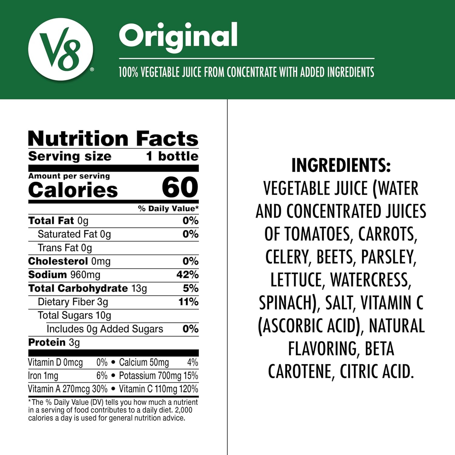 Original 100% Vegetable Juice, 12 Fl Oz Bottle (12 Pack)