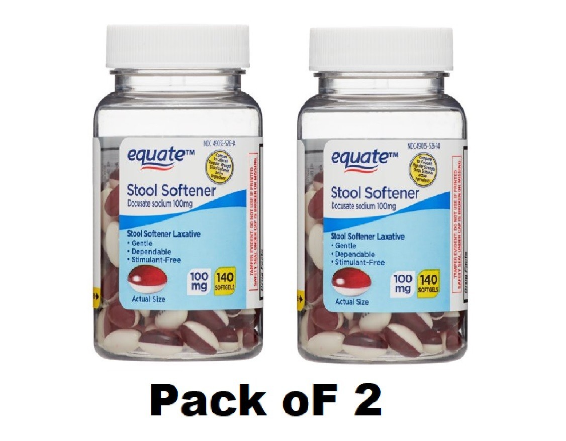 2pk Equate Stool Softener Laxative Softgels for Constipation, 100 mg, 140 Count