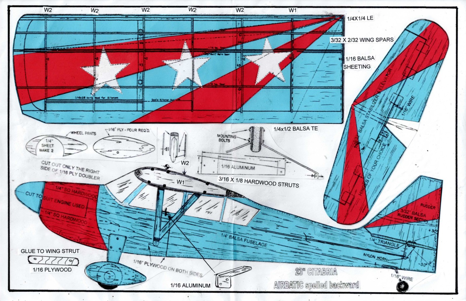 1/2 A profile "Citabria" U-Control plans only