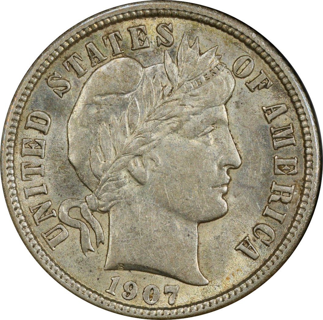 1907 AU58 Barber Dime, PCGS 50741114