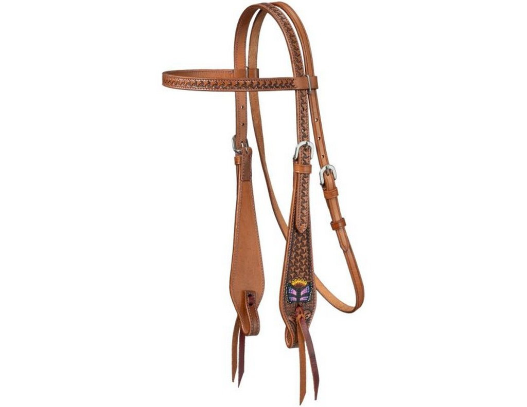 Silver Royal Headstall Butterfly Browband Leather Brown 45-2623
