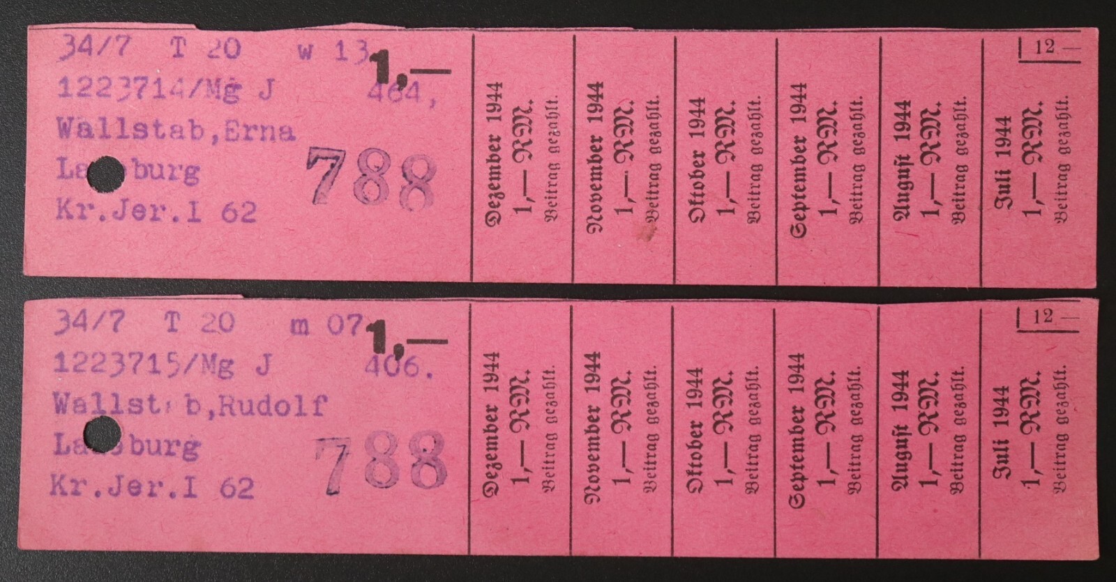 Contribution paid coupons (Beitrag gezahlt) 1944 - Germany - "H14"