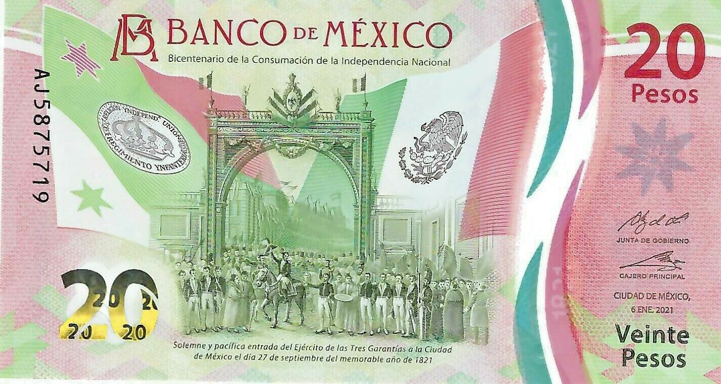 2021 MEXICO Crisp Uncirculated 20 Pesos Banknote!