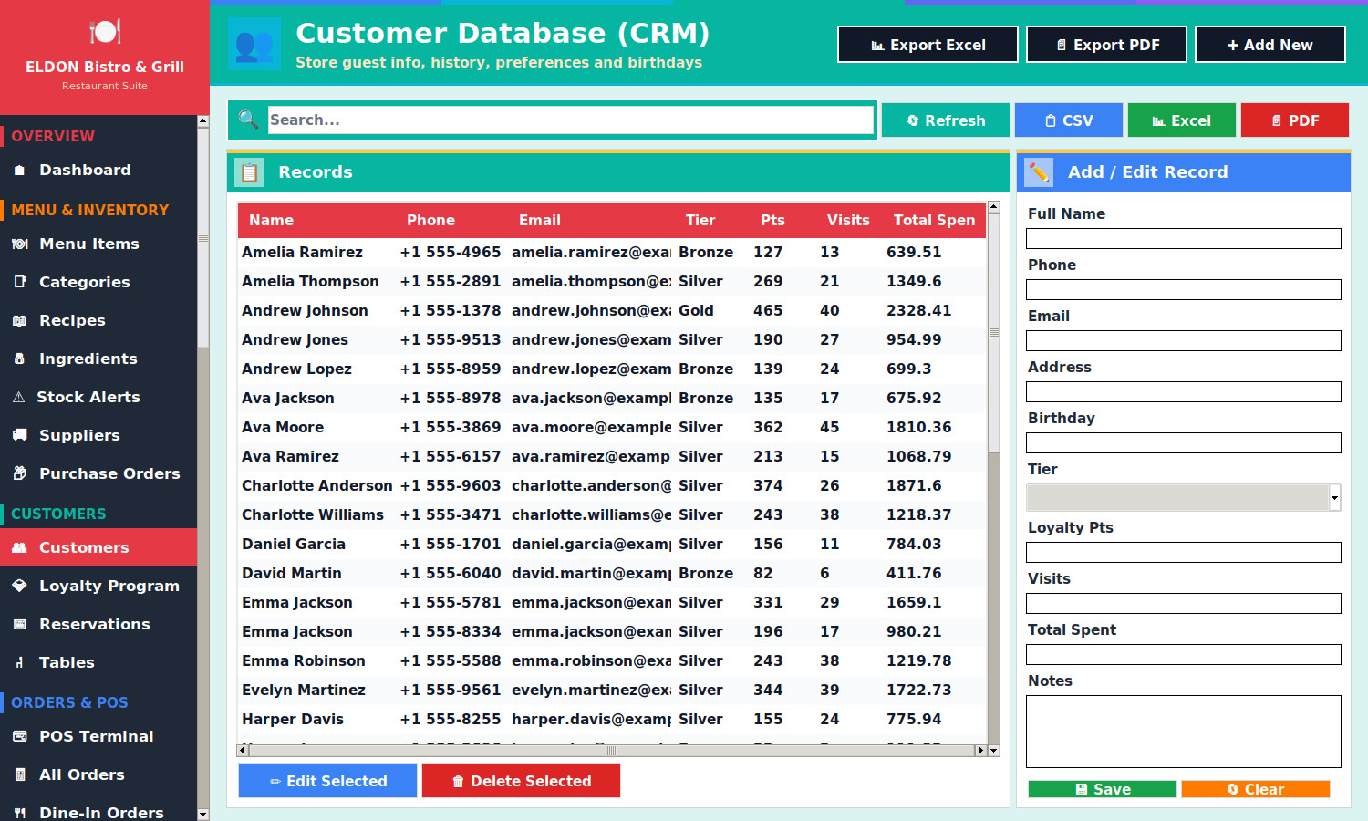 Restaurant POS Software on USB Flash Drive Menu Inventory Payroll Windows Mac