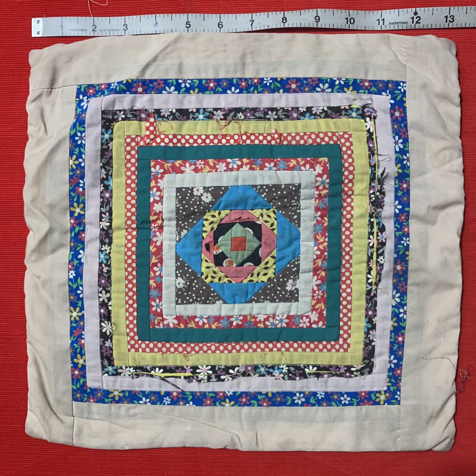 Vintage Log Cabin Patchwork Small Cotton Accent Pillowcase