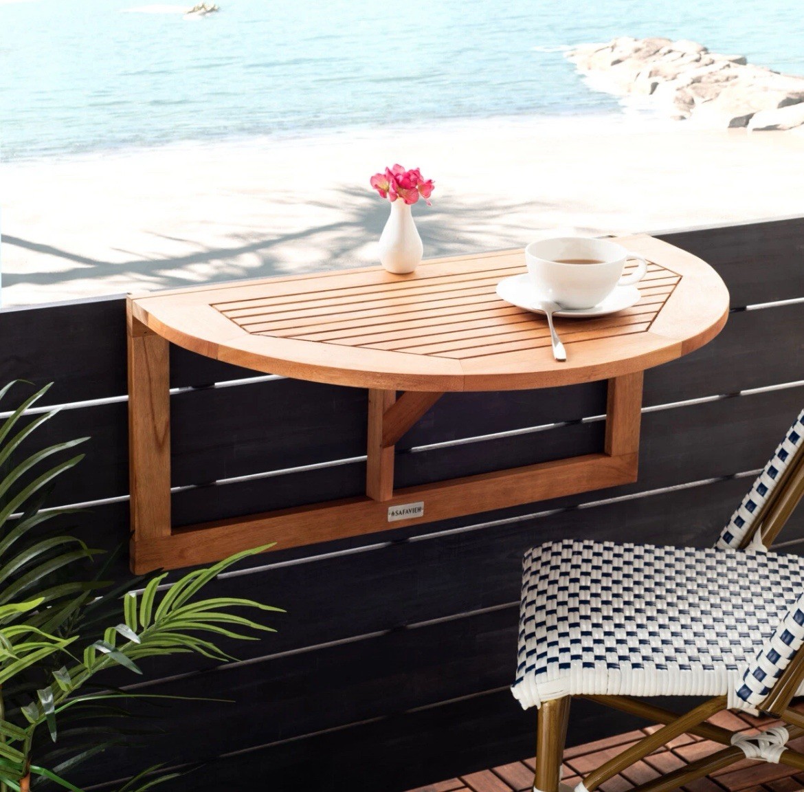 SAFAVIEH Outdoor Collection Owens Balcony Hanging Half Table | Natural |