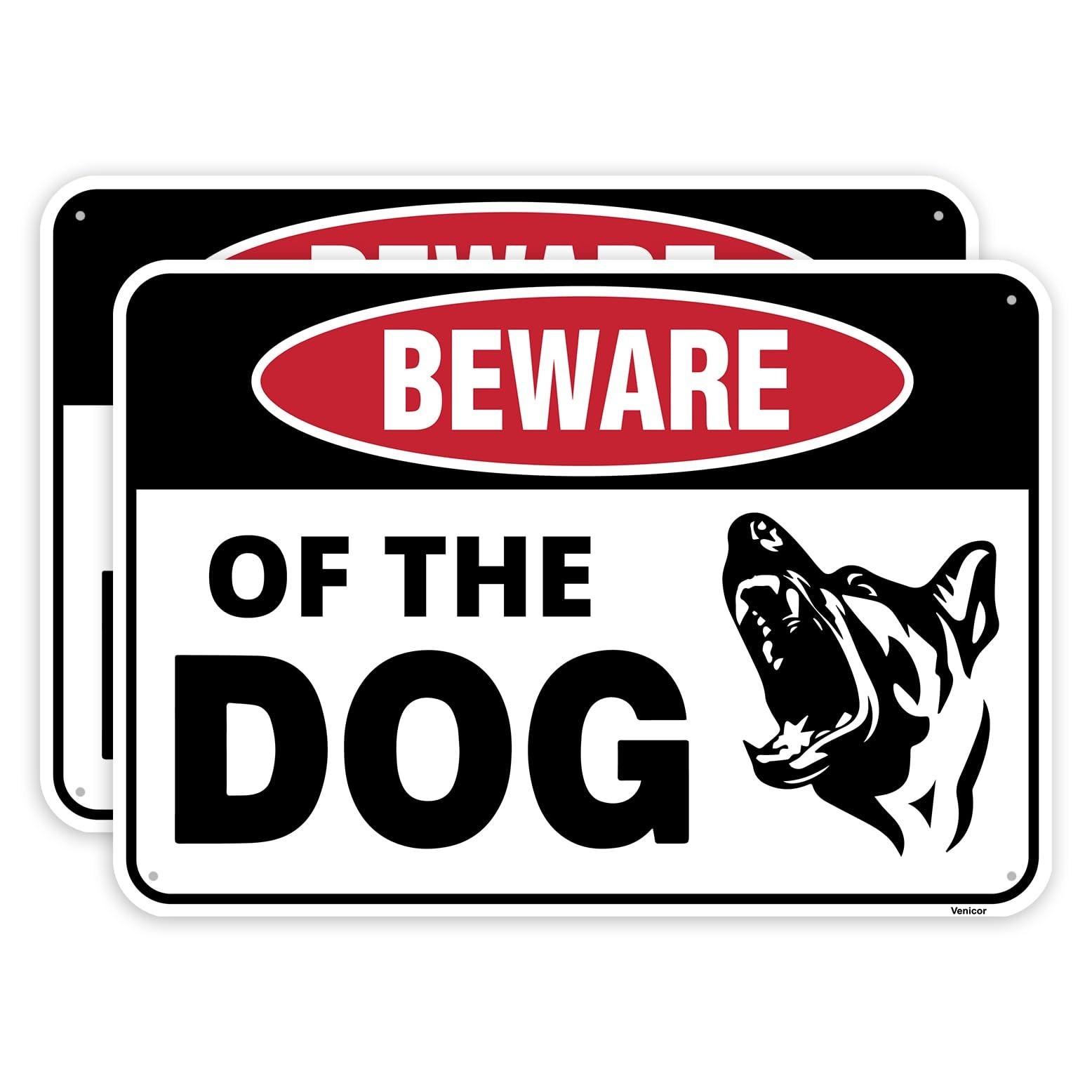 2PC Beware of Dog Sign, 10 x 7 Inches - Aluminum - Beware of Dog Signs for Fe...