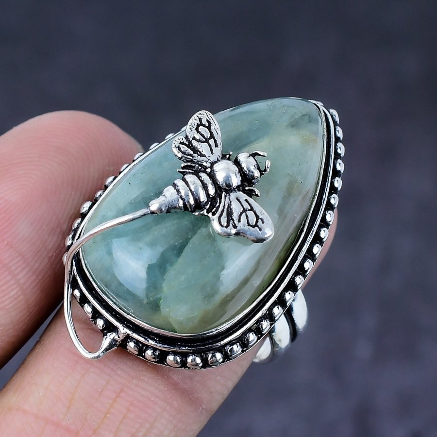 Natural Aquamarine Gemstone Handmade 925 Steling Silver Jewelry Ring Size 9 J024