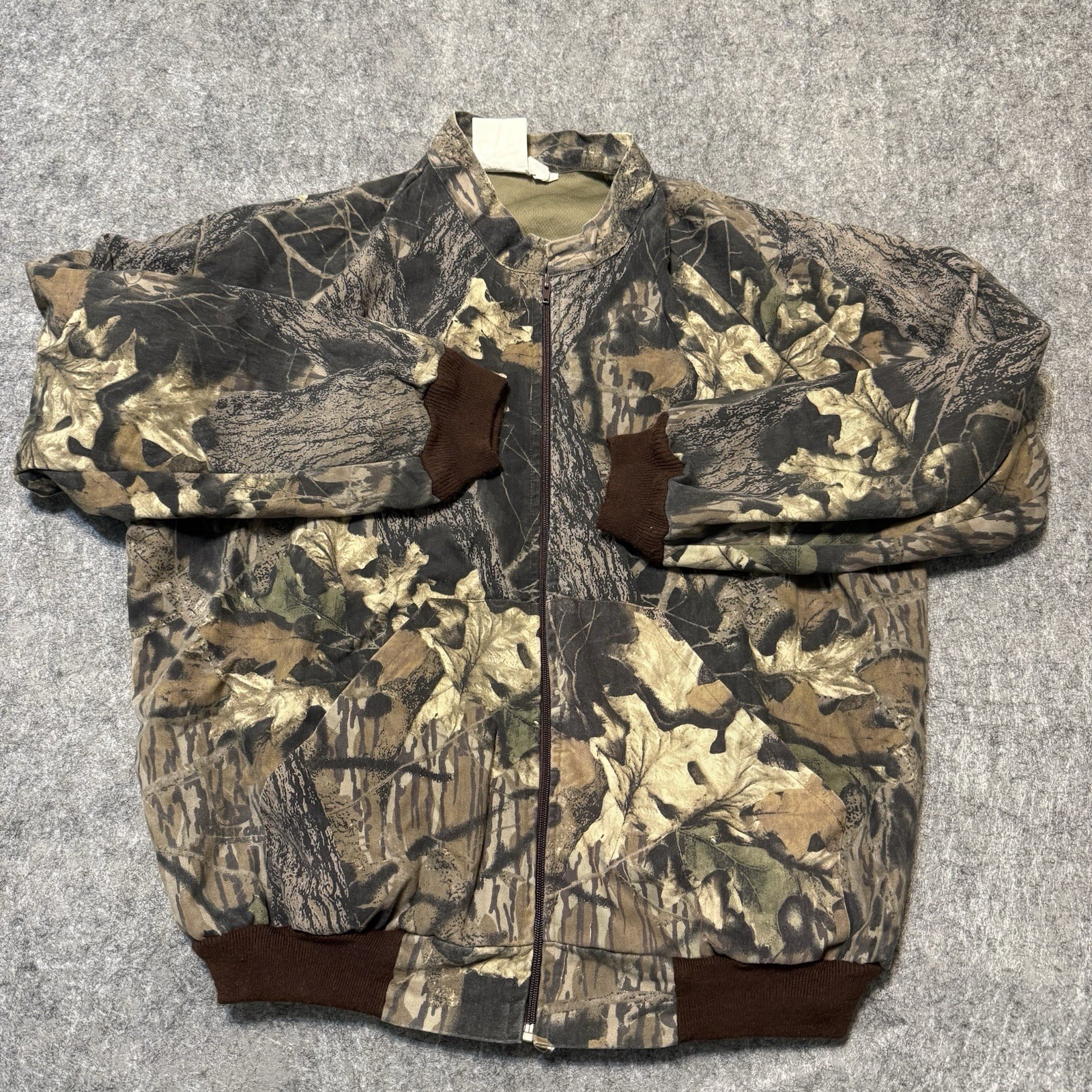 Vintage Scent Lok Mossy Oak Hunting Bomber Jacket Size L Camo USA Made Cabelas