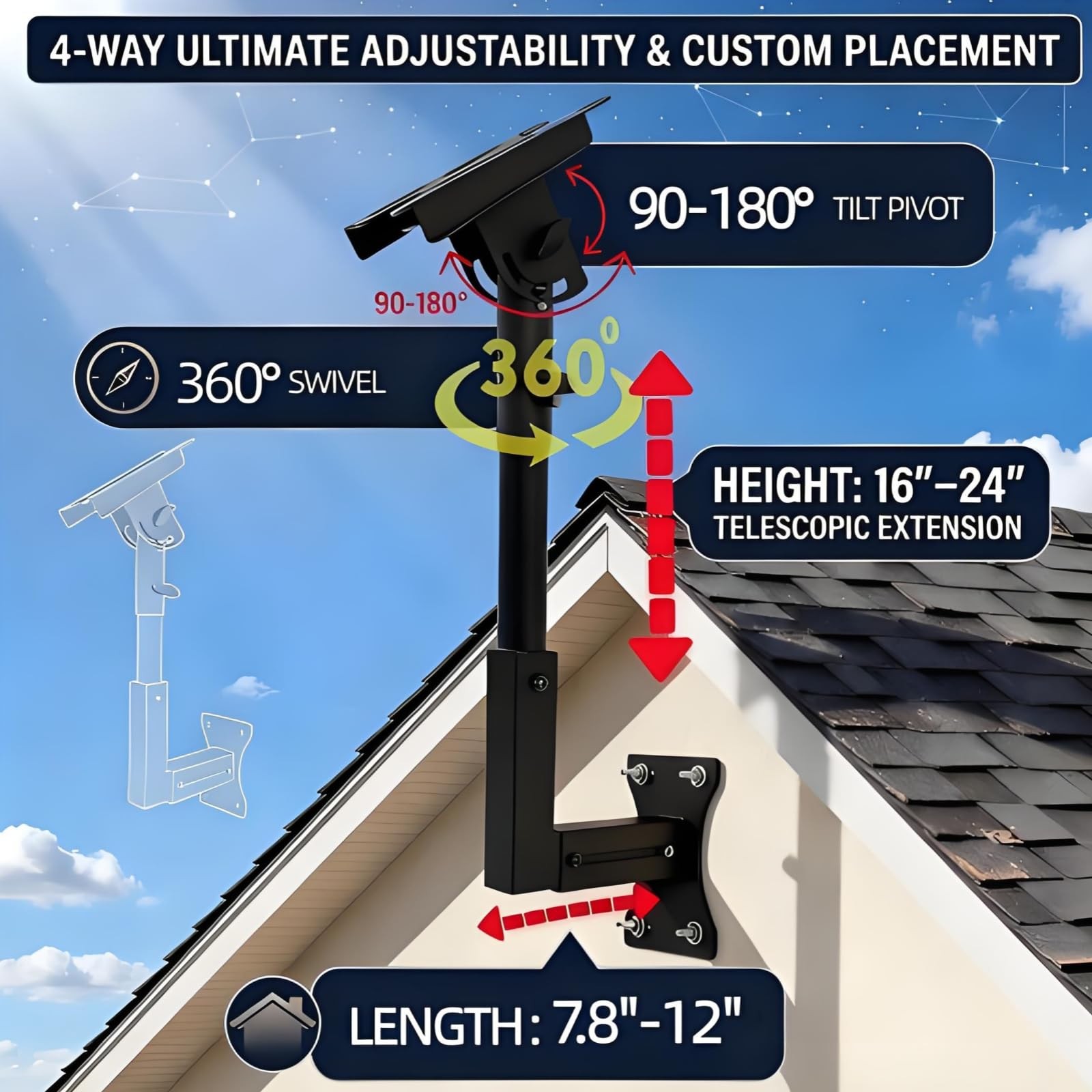 Adjustable Wall Mount Compatible with Starlink Gen 3, Telescoping Support Arm...