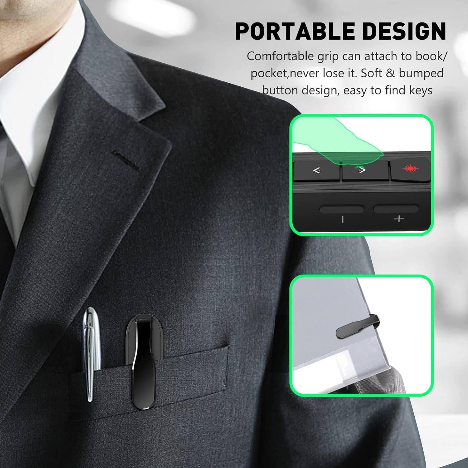 Presentation Clicker Green Laser Pointer, Rechargeable PowerPoint Clicker Wir...