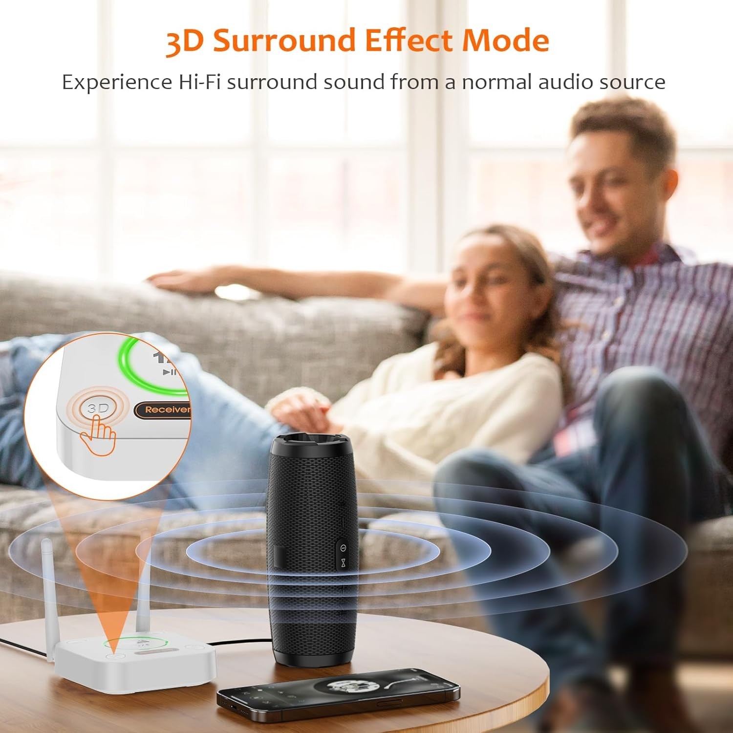 1Mii 5.3 Audio Receiver, Long Range HiFi Bluetooth Adapter w/ 3D Surround