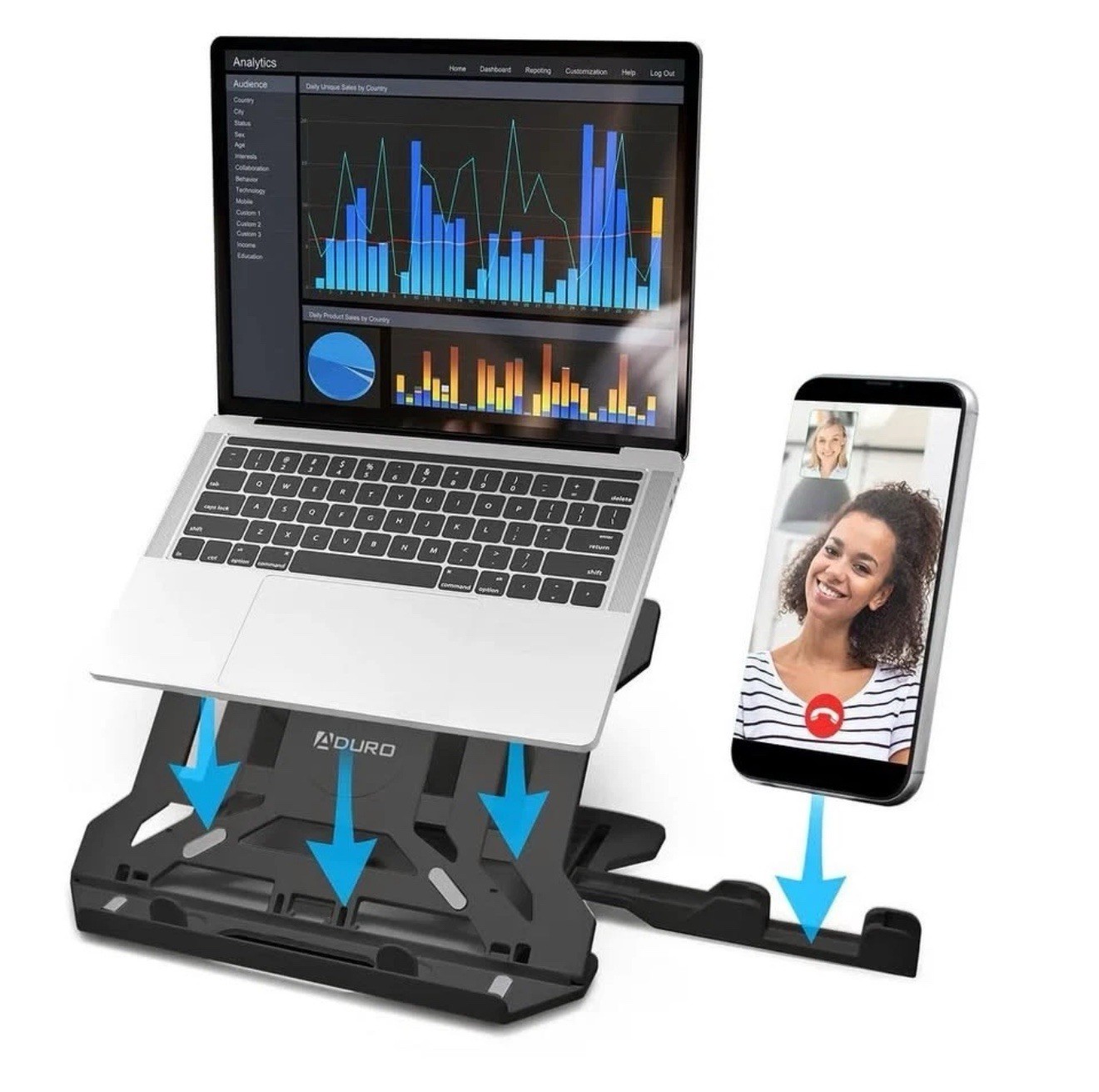 ADURO U-RISE DUO DESKTOP STAND FOR LAPTOP COMPUTERS & SMARTPHONES Black Adjust