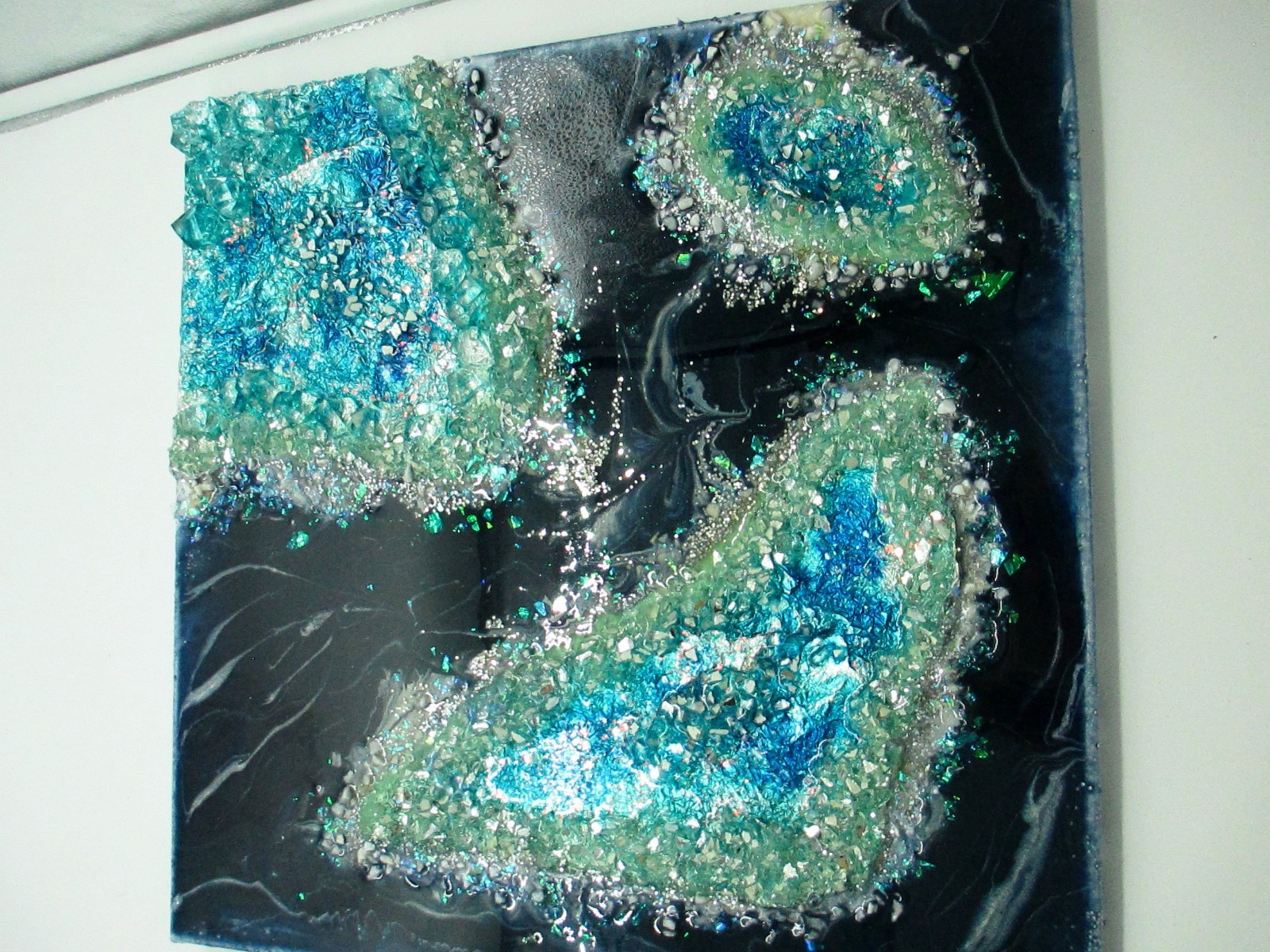 Resin, Crystal Geode Wall Art-2 Blue/Green/Silver Colored Pieces