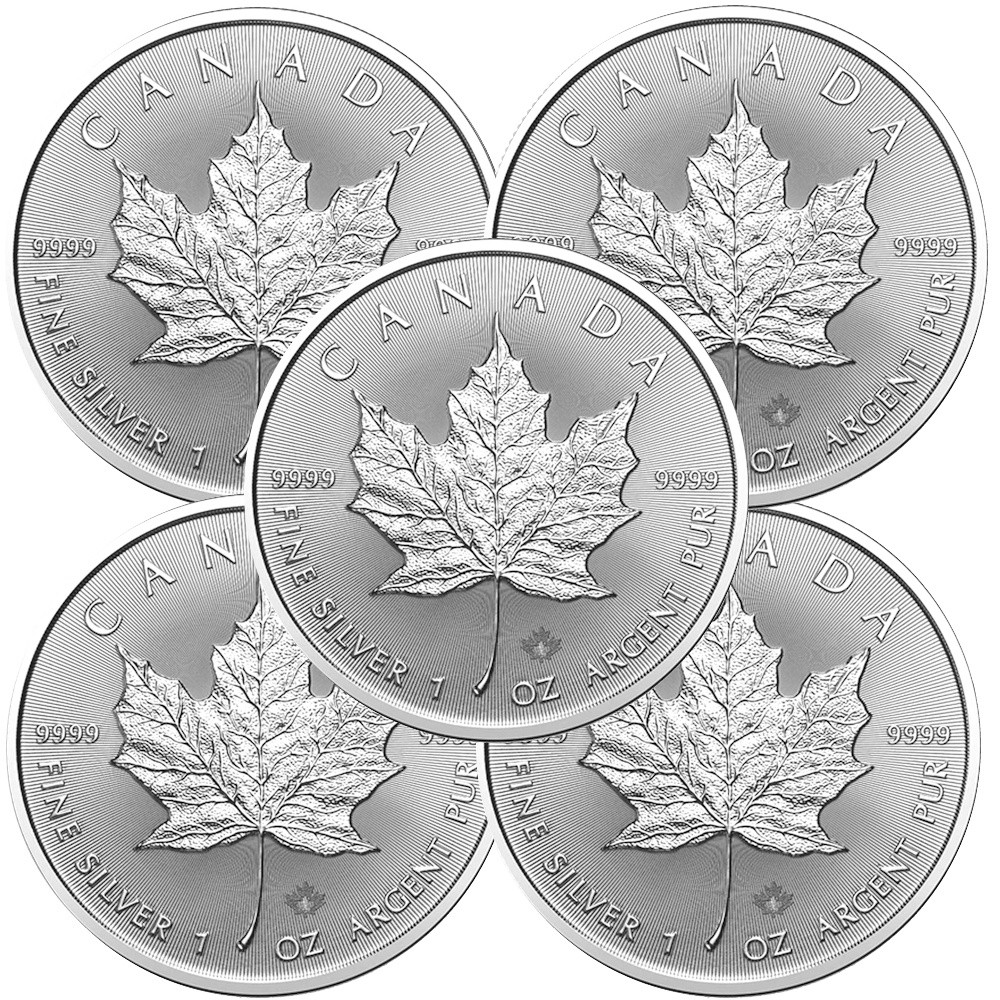 Lot of 5 - 2026 1 oz Canada 9999 Fine Silver Maple Leaf $5 Coin BU
