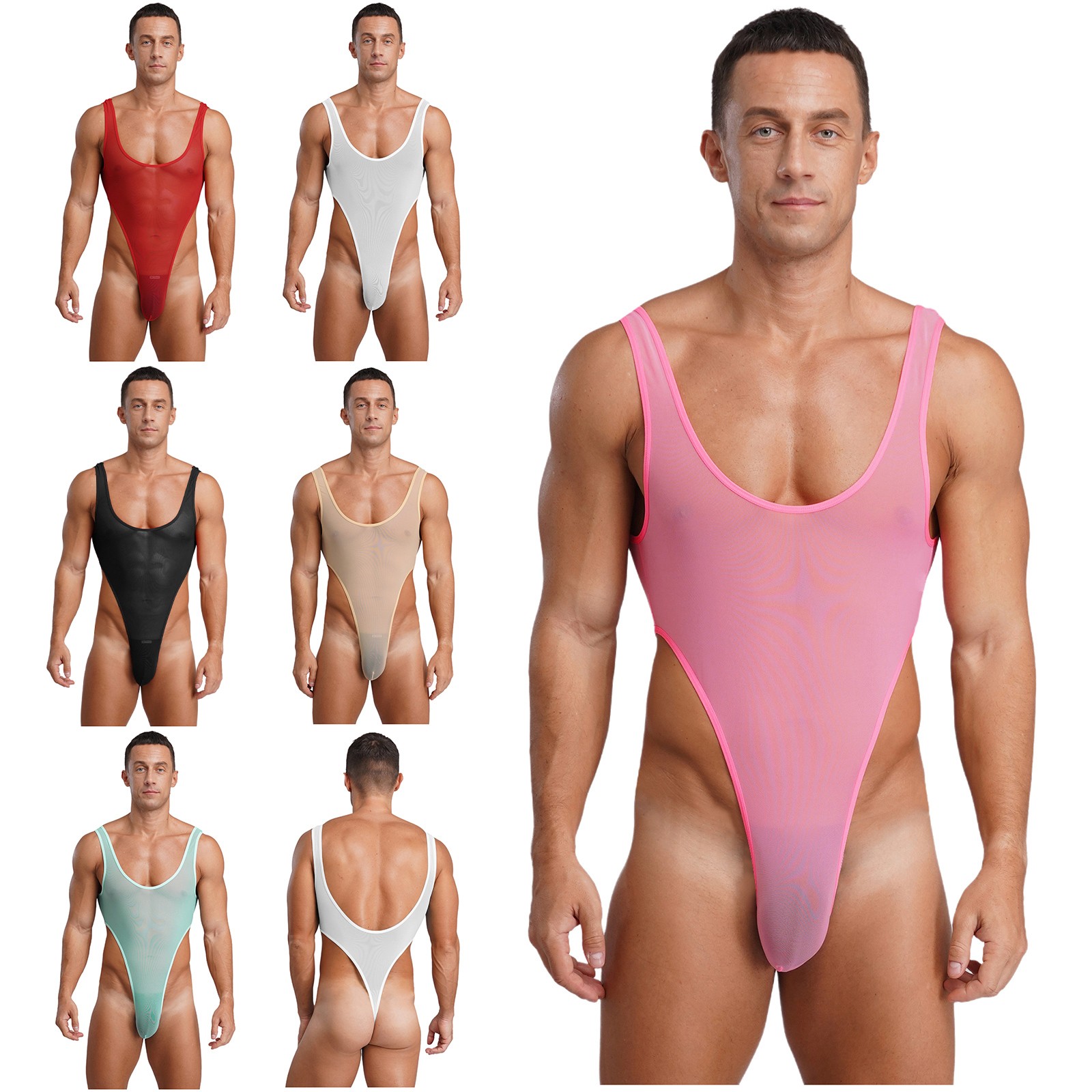 US Mens Oil Glossy Leotard One-piece Bodysuit Men's Bodysuit High Cut Thongs