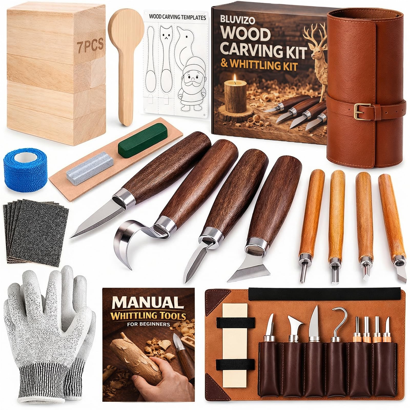 Wood Carving Kit Whittling Kit: Deluxe Wood Carving Tools Set with Leather Ca...