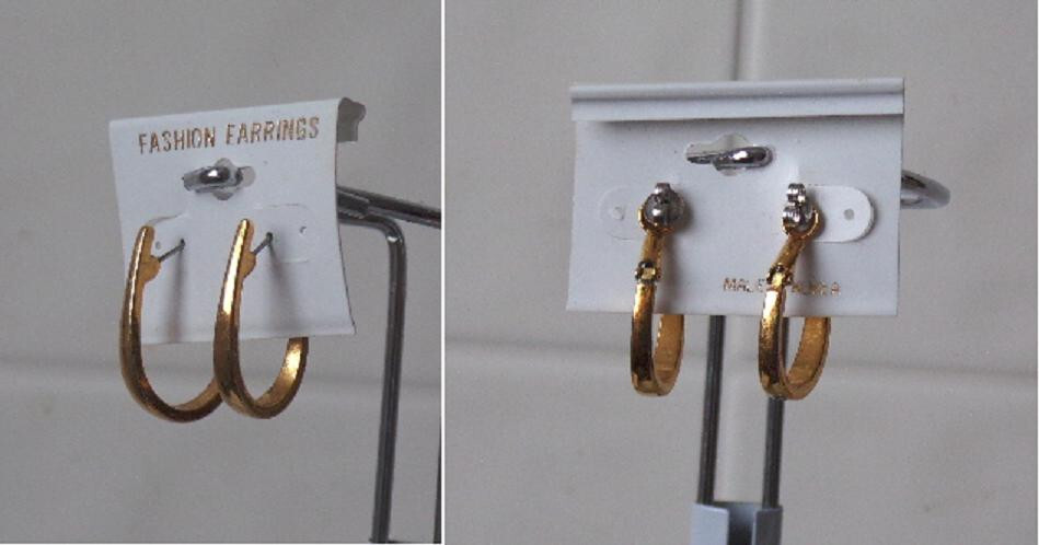 Pierced Earrings Gold Tone 1 1/8" length Hinged Back