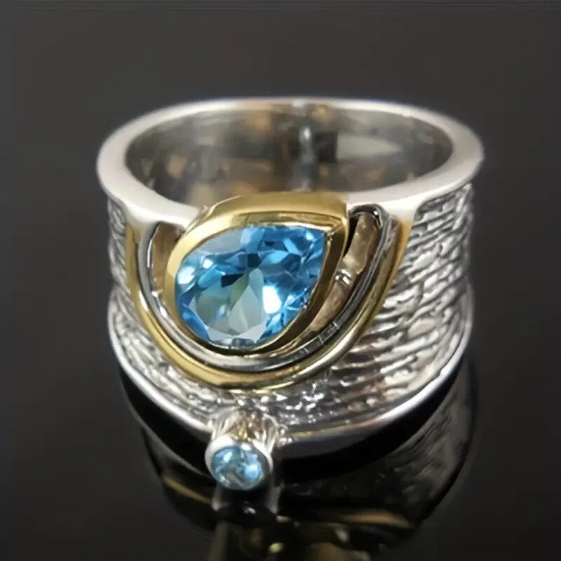 Elegant 925 Sterling Silver Blue Topaz Fashion Wedding Engagement Ring Size 9.5