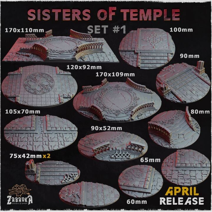 Ruined Sisters of Temple Wargaming Miniature Bases or toppers