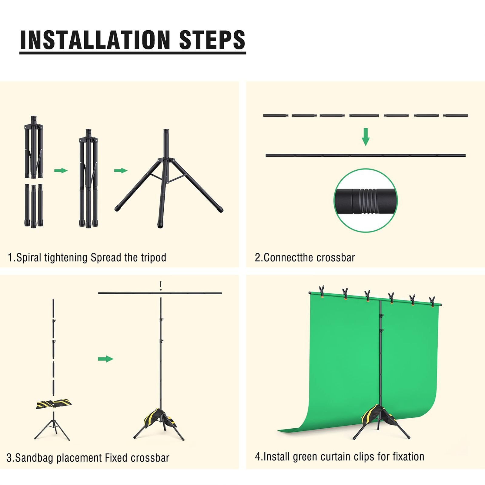 Forlogic Green Screen Backdrop Kit Stand 8X7.2Ft Portable Greenscreen