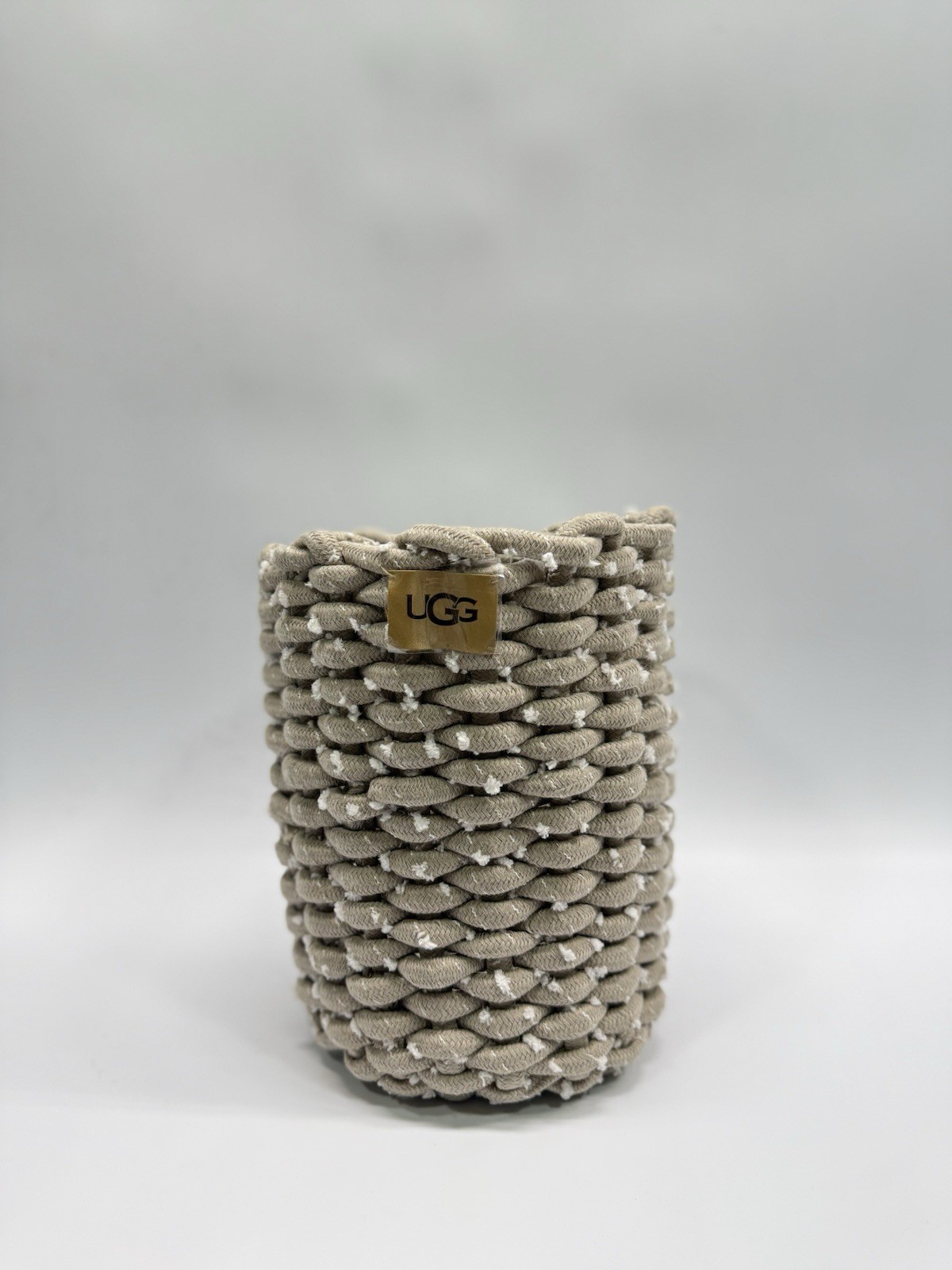 UGG Woven Braided Soft Round Storage Basket Bin Beige 10”