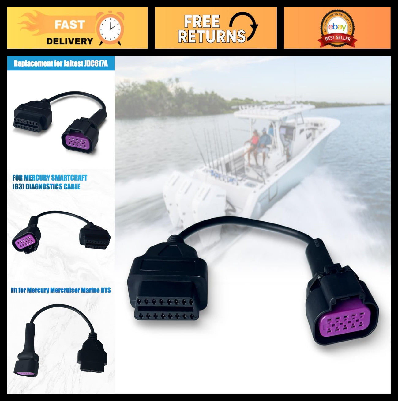Marine OBD2 Diagnostic Adapter 10 Pin Cable for Mercruiser & Mercury Engines