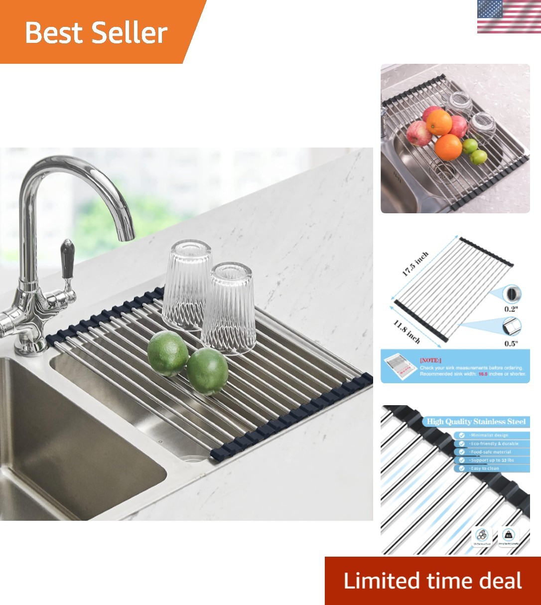 Space-Saving Roll Up Dish Drying Rack - Heat Resistant & Foldable 17.5" x 11.8"
