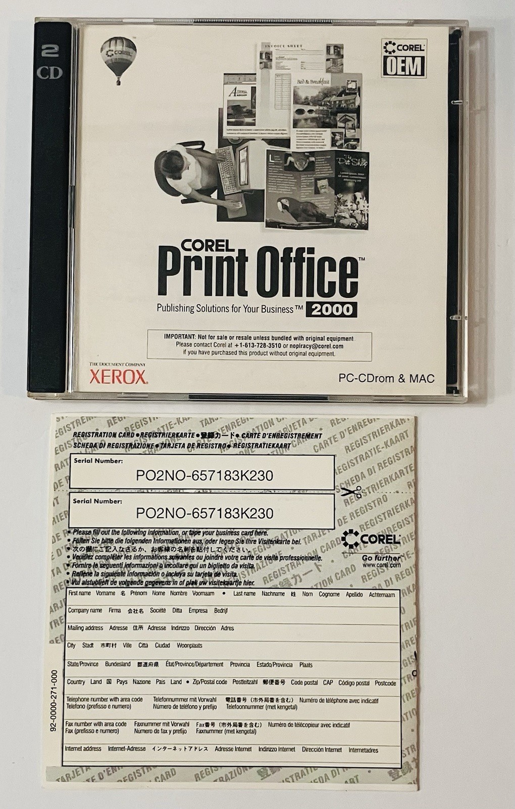 Corel Print Office 2000 2 Disc Set Windows Mac Vintage Software Serial
