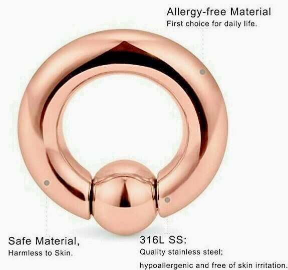 8g - 00g Rose Gold Heavy Gauge Spring PA Captive Bead Ring Earring BCR CBR CBB