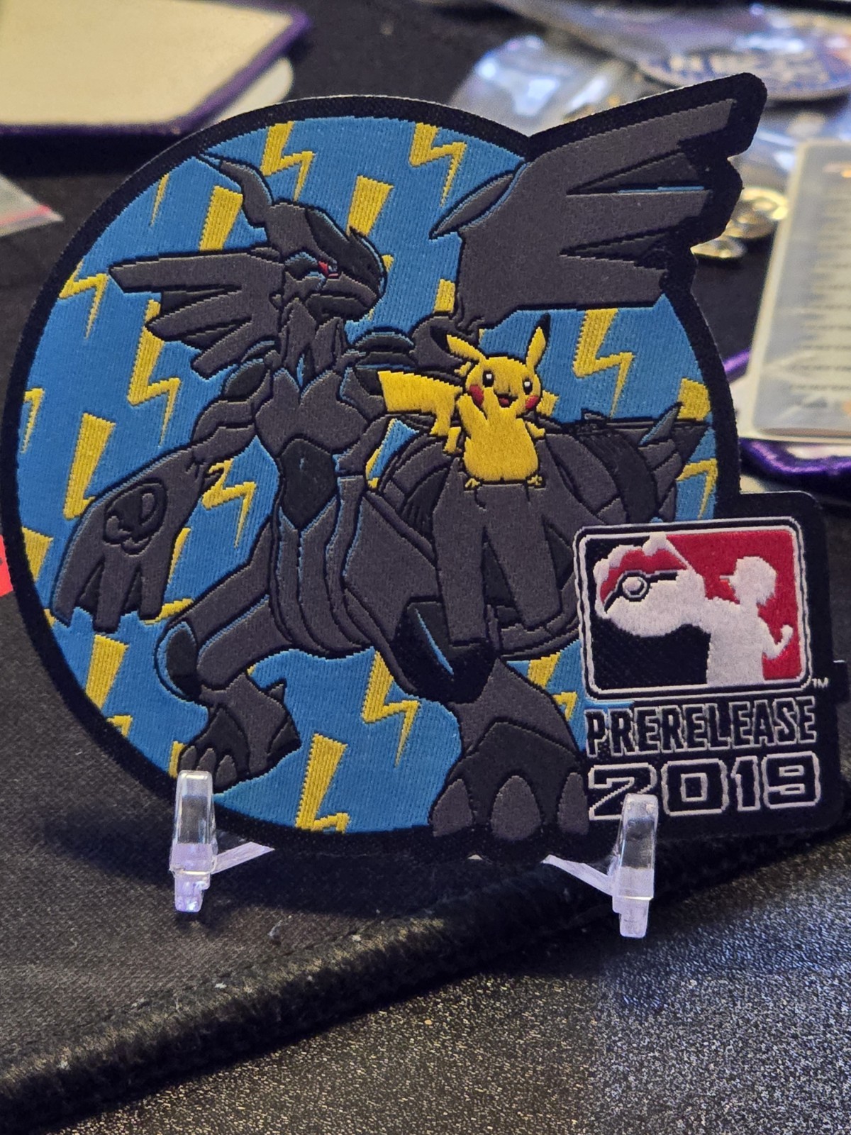 Pokemon Pikachu Zekrom Iron On Patch 2019 Organized Play Prerelease Team Up TCG