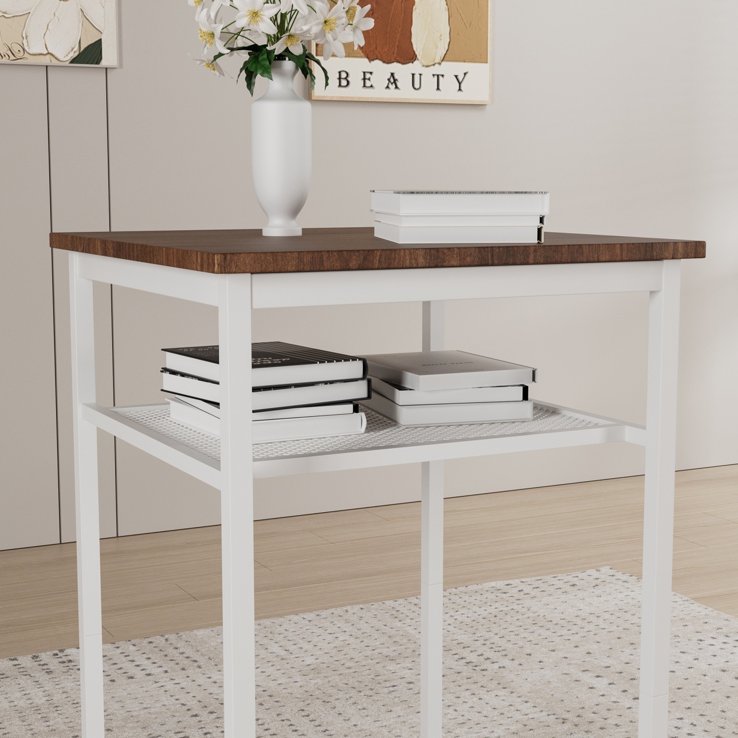 3 Piece Bar Table Set Counter Height Dining Kitchen Pub Table w/ 2 Stools