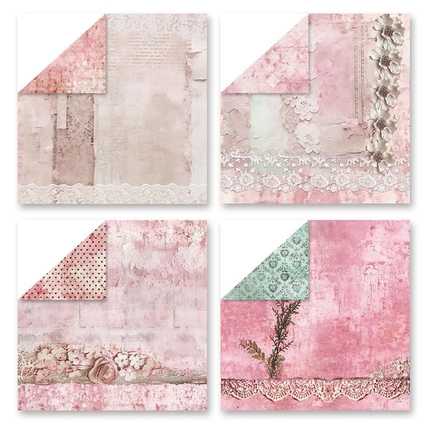 Pink Teal Lace Texture Scrapbook Paper Pattern 24 Sheets 12x12 Inch Double