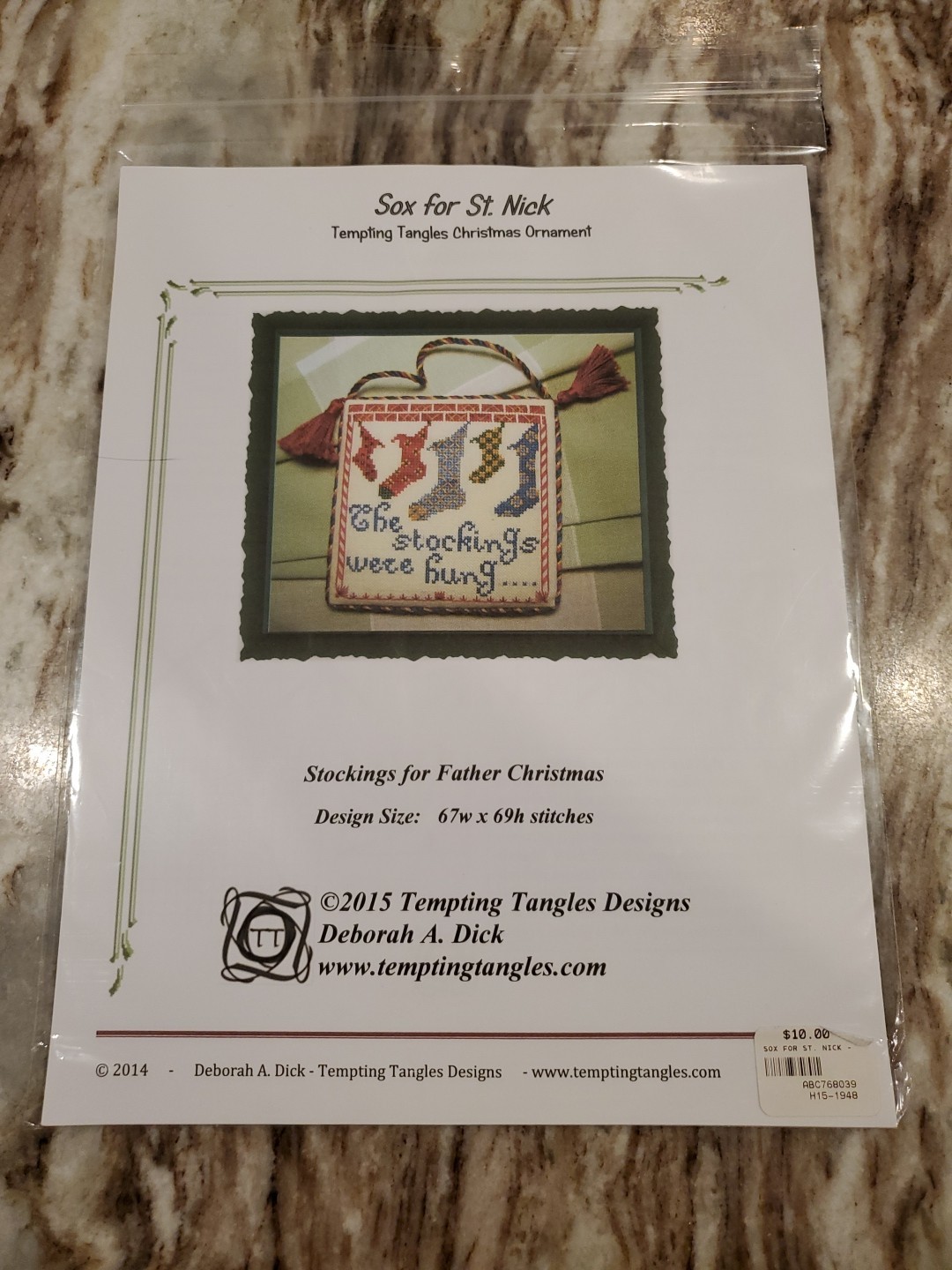 Tempting Tangles Designs Cross Stitch Chart: Sox For St Nick Ornament