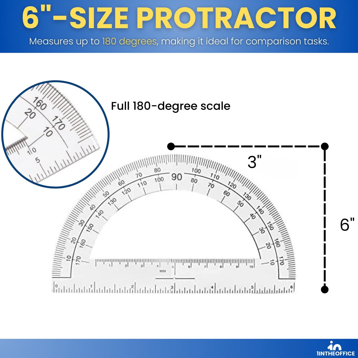6 Pieces 6 Inch 180 Degrees Clear Plastic Protractor for Geometry Drawing