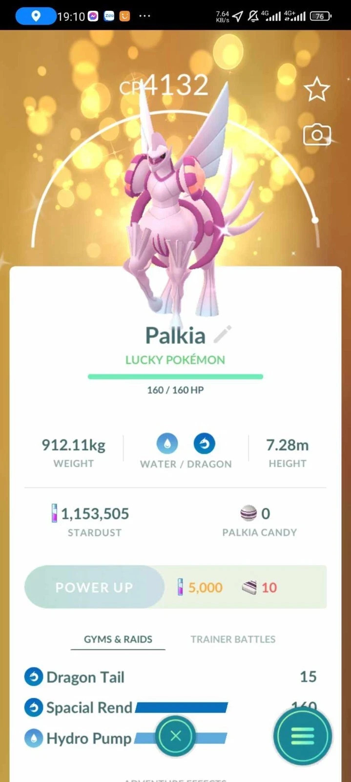 Shiny Palkia level 50 + 3 moves (spacial rend) + trinket lucky