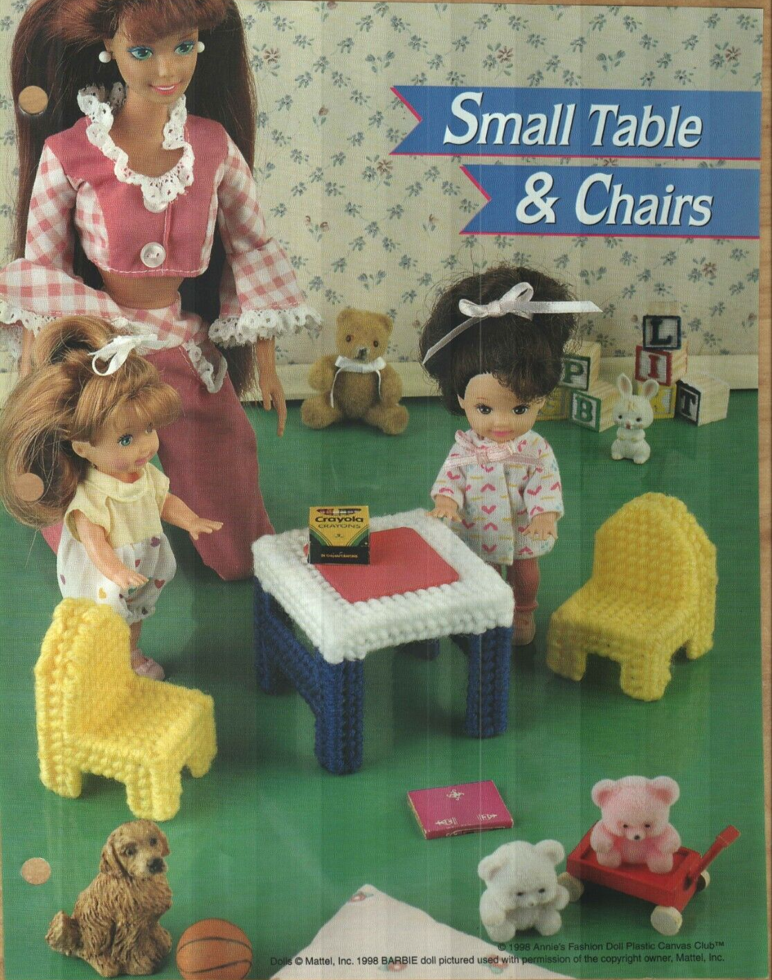 NEW SMALL TABLE & CHAIRS FASHION DOLL ANNIES PLASTIC CANVAS PATTERN INSTRUCTIONS