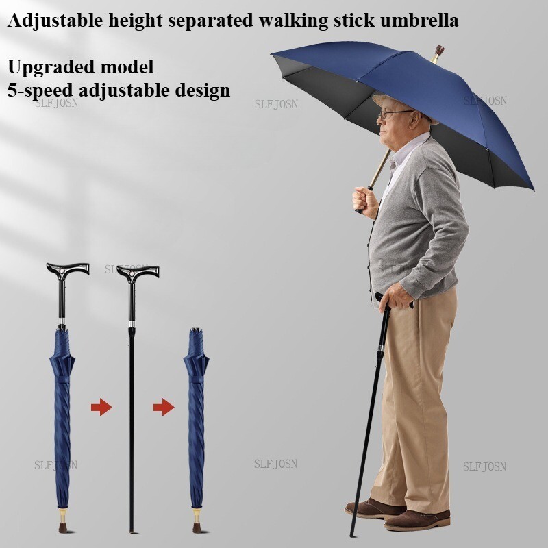 Adjustable Height Multi-use Pull-out Walking Stick Umbrella Elderly Walking Cane
